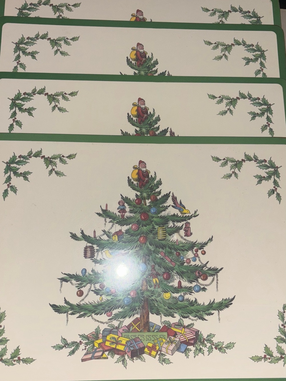 4 Christmas Tree Placemat Set - Green Holiday Design pimpernel cork back